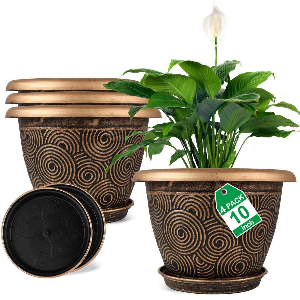 Fodetyff front view of four 10 inch planters showing modern styling and tidy display
