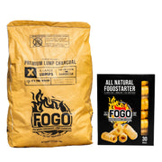 FOGO bag front showing charcoal brand and clear packaging benefit