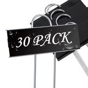 FORUP front view of 30-pack black metal plant labels showing contents and benefit of organized gardening