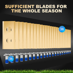 FourShow blades fitted on mower deck for secure, consistent cutting