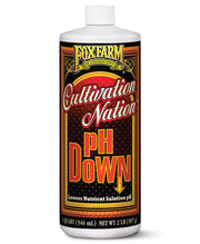 FoxFarm front label of 1 quart pH Down showing product identity and use benefit