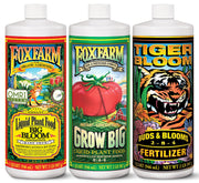 FoxFarm trio front packaging showing all three bottles and benefits