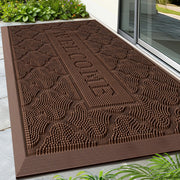 FRAMICS front view of brown welcome mat showing design and fit