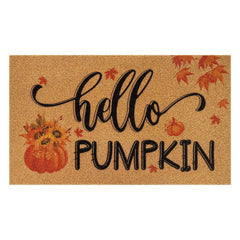 FRAMICS front view of Hello Pumpkin doormat showing warm autumn welcome