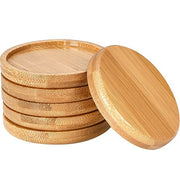 Frienda bamboo saucers front packaging showing six natural trays and product benefit of tidy storage