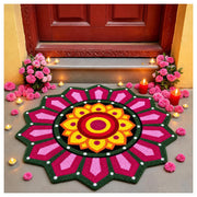 Frienda lotus rangoli mat front view showcasing vibrant colors and festive welcome
