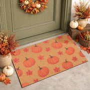 Fttoyoly front view of pumpkin and maple leaf welcome mat showing seasonal curb appeal