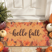 Fttoyoly front view pumpkin door mat showing vibrant fall welcome and curb appeal
