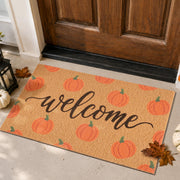 Fttoyoly front view Pumpkin welcome mat adds autumn curb appeal