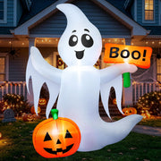 FunFanso front view of ghost and pumpkins showing festive curb appeal