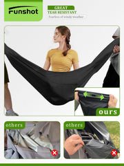 Funshot zipper detail demonstrating long zipper for easy single-person installation