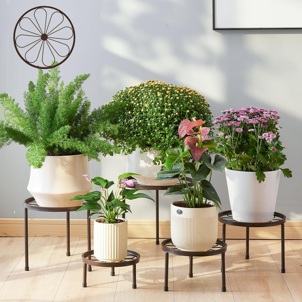 Furshus front view of five plant stands showing arrangement benefit
