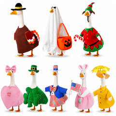 FuWeave front packaging view showing all eight holiday goose outfits and easy storage