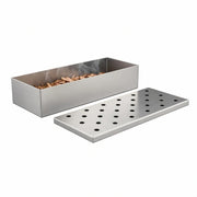 Fving smoker box front view showing robust stainless steel and vents for consistent smoke