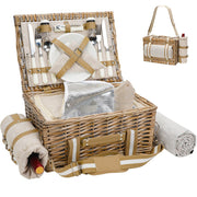 G GOOD GAIN front view of picnic basket showing wicker and straps for stylish portability