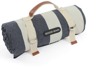 G GOOD GAIN front view denim blue blanket showing full spread and coverage benefit