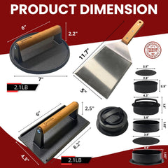 Gamalou 7-inch round cast iron press top view for even searing