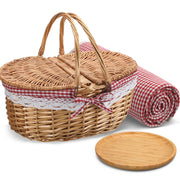 Gandeer red wicker basket front view showing compact portability and style