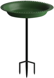 Garbuildman front view oblong birdbath showing elegant dark green finish and shape, invites birds