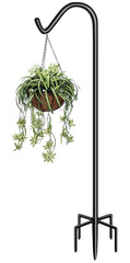 Garbuildman front view shiny black shepherd hook, shows elegant garden display benefit