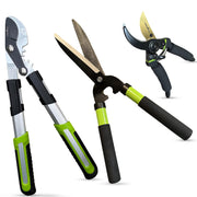 Garden Guru front view of the 3-piece trimming set showing all tools and benefits