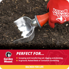 GARDEN WEASEL serrated tip closeup cutting roots or opening bags for efficient work
