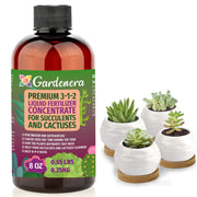 Gardenera bottle front label showing product name and benefits for succulents