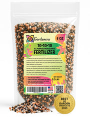 gardenera front label on 8 oz bag showing product name and clear dosing benefits