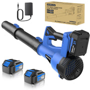 GardenJoy front view of blue blower showing compact design and easy grip