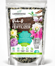 GARDENWISE 8-4-8 front label showing product benefits and usage