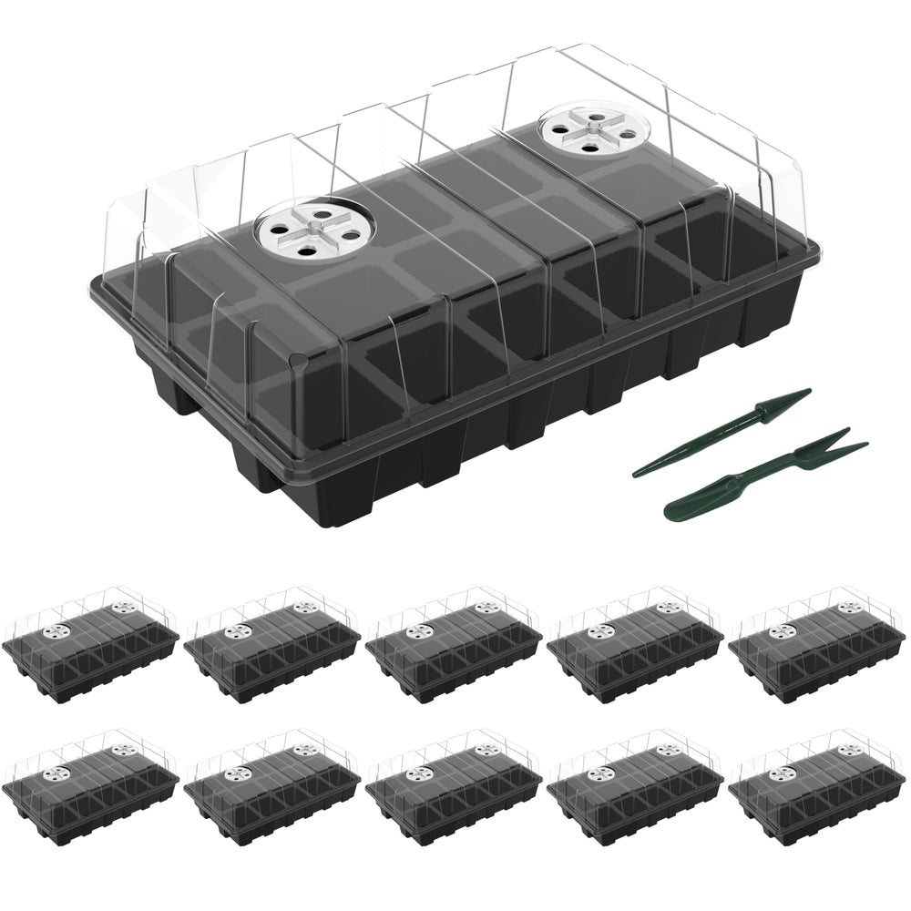 Gardzen front view of 5-pack showing bases and lids for organized seed starting