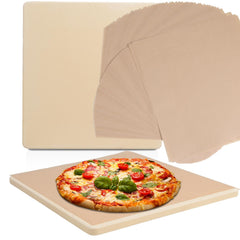 Garpernics front view of pizza stone and parchment pack showing compact kit benefit