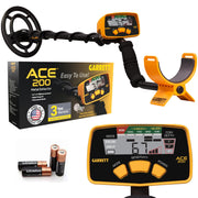 Garrett ACE 200 front view showing full detector and ergonomic grip for comfort