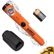 Garrett Pro-Pointer AT front view showing orange housing and controls for easy visibility