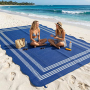 Garvee front view of 8x10 blue outdoor rug showing full pattern and benefit of instant patio style