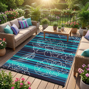 Garvee front view of 5x8 black and blue rug showing durable weave and style benefit