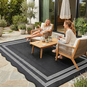 Garvee front view 5x8 rug shows scalloped edge and geometric pattern benefits style