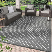 Garvee front view grey and white 9x12 rug shows clean stripes and wide coverage
