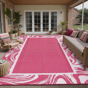 Garvee front view pink swirl border rug showing modern pattern and curb appeal