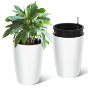 Garvee front view of two white planters showing elegant shape and curb appeal