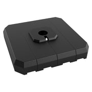 Garvee umbrella base front view showing sleek black profile and stable design benefit