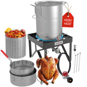 Gas One front view of complete fryer set showing pots and burner for quick large cooks