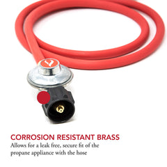 Gas One hose length and 5/8" UNF connector close-up, provides flexible placement advantage