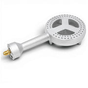 Gas One burner front view showing sturdy cast-iron head and ports, durable construction