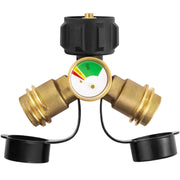 GASPRO front view of splitter showing dual outlets and gauge benefit clearer connections