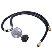 GasSaf regulator front view showing dual-hose outlets and QCC1 connection for easy setup