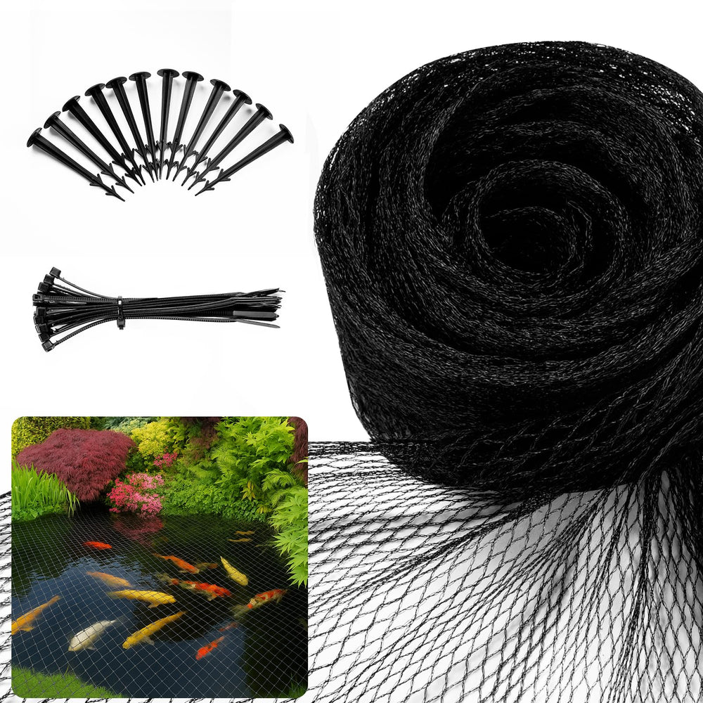 GasXpert front view of 7x10FT pond net protecting koi, clear pond benefit