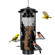 Gbekery feeder front view showing four ports and perches, attracts more birds