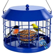 Gbekery feeder front view showing full cage and bowl, clear visibility benefit