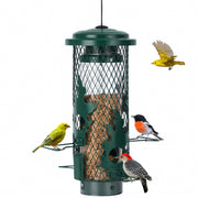 Gbekery front view of green metal feeder showing overall design and durability
